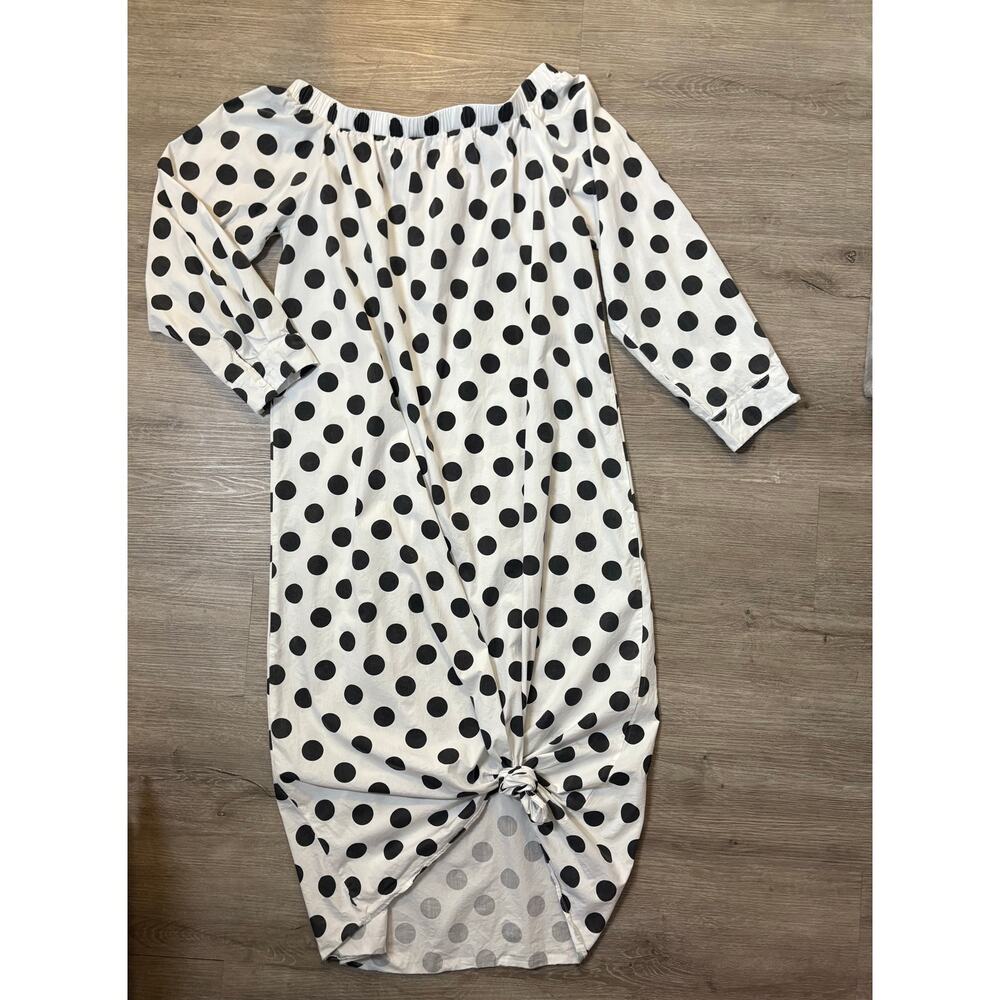 Uoozee Artsy Polka Dot Off Shoulder Tent Dress XL Lagenlook Kaftan Asymmetrical - Picture 10 of 14